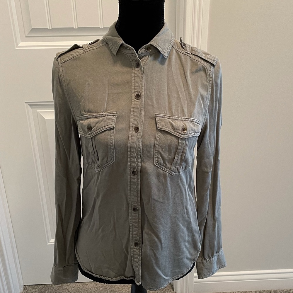 American Eagle Olive Boyfriend Button-Up